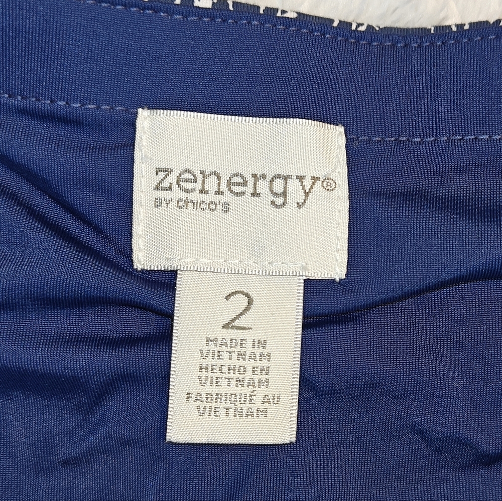 Chico’s Zenergy Size Large 12 Paisley Cropped Leggings Yoga Pants Navy Blue - Picture 8 of 9